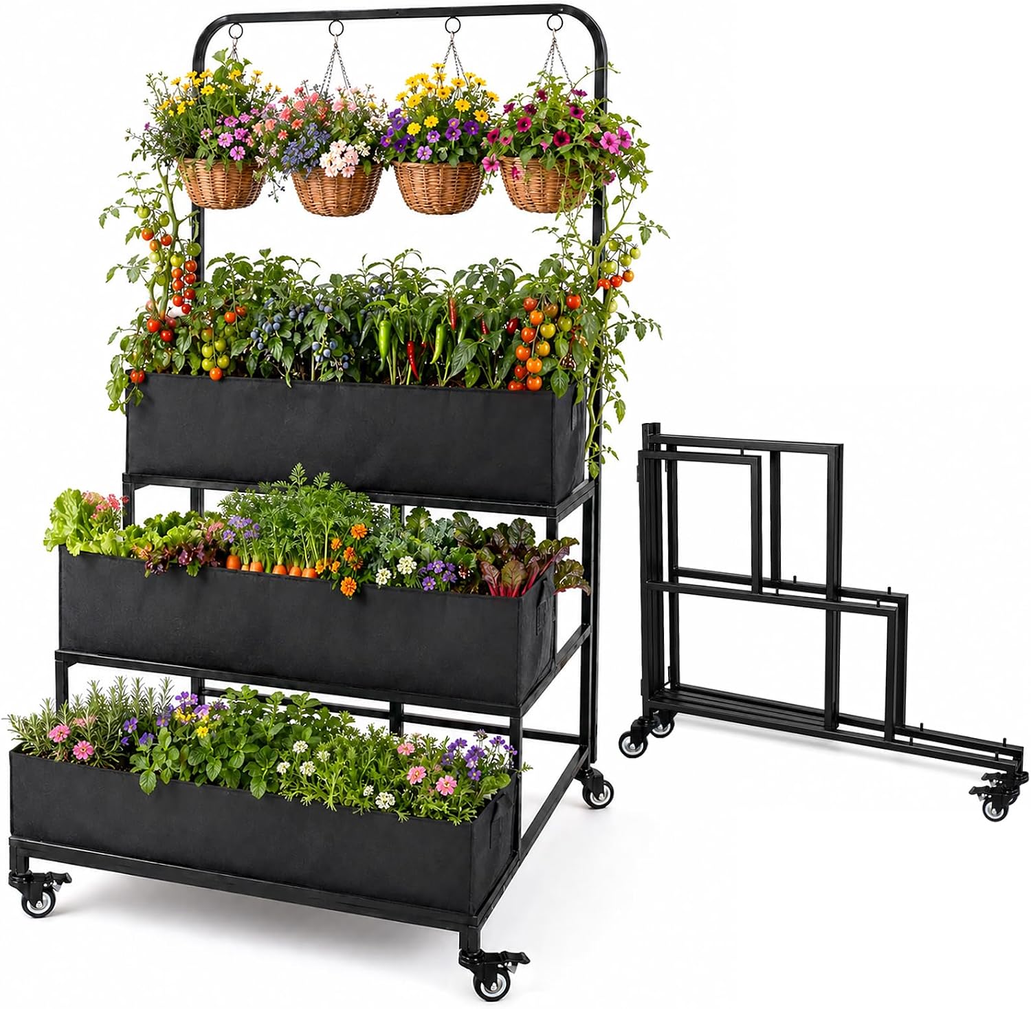 Planter Raised Metal - حامل نباتات عمودي متنقل قابل للطي