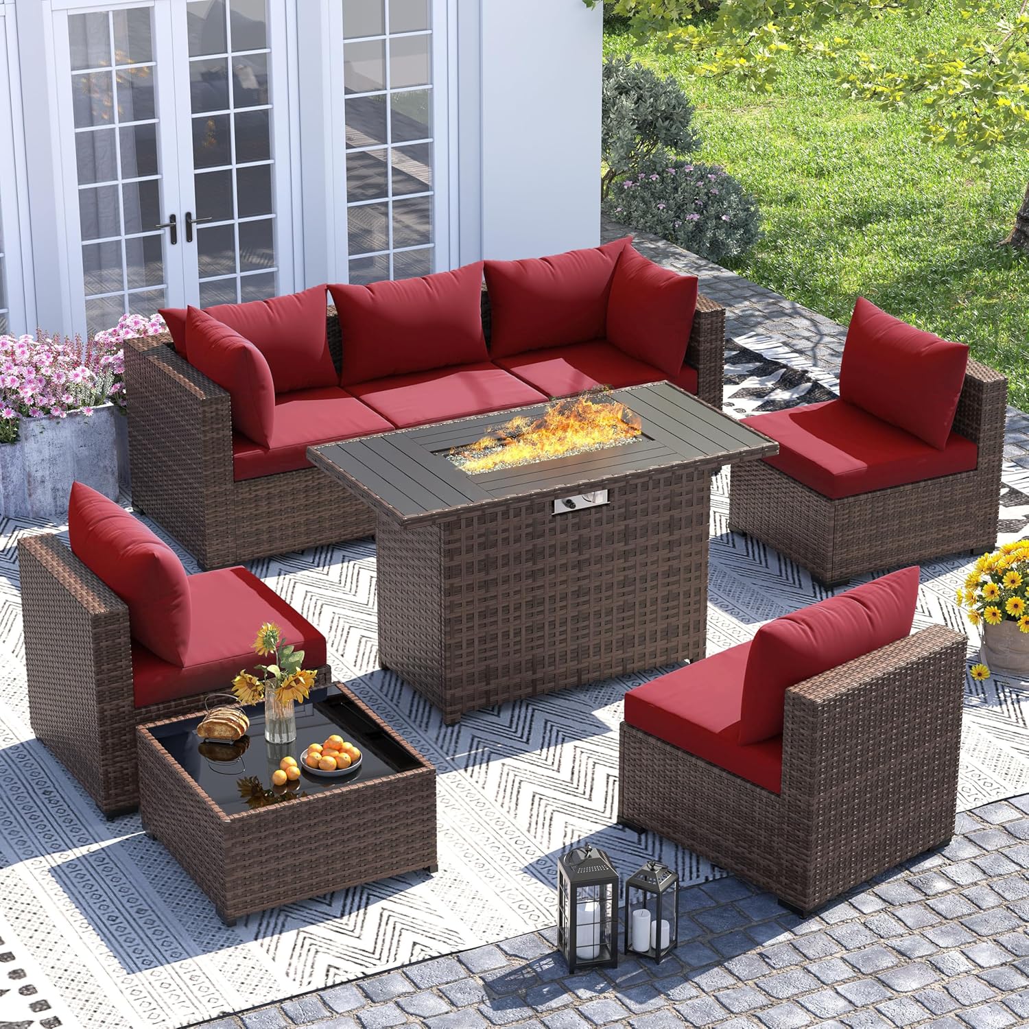 Outdoor Furniture Fire Pit Set - طقم أريكة من 8 قطع مصنوع