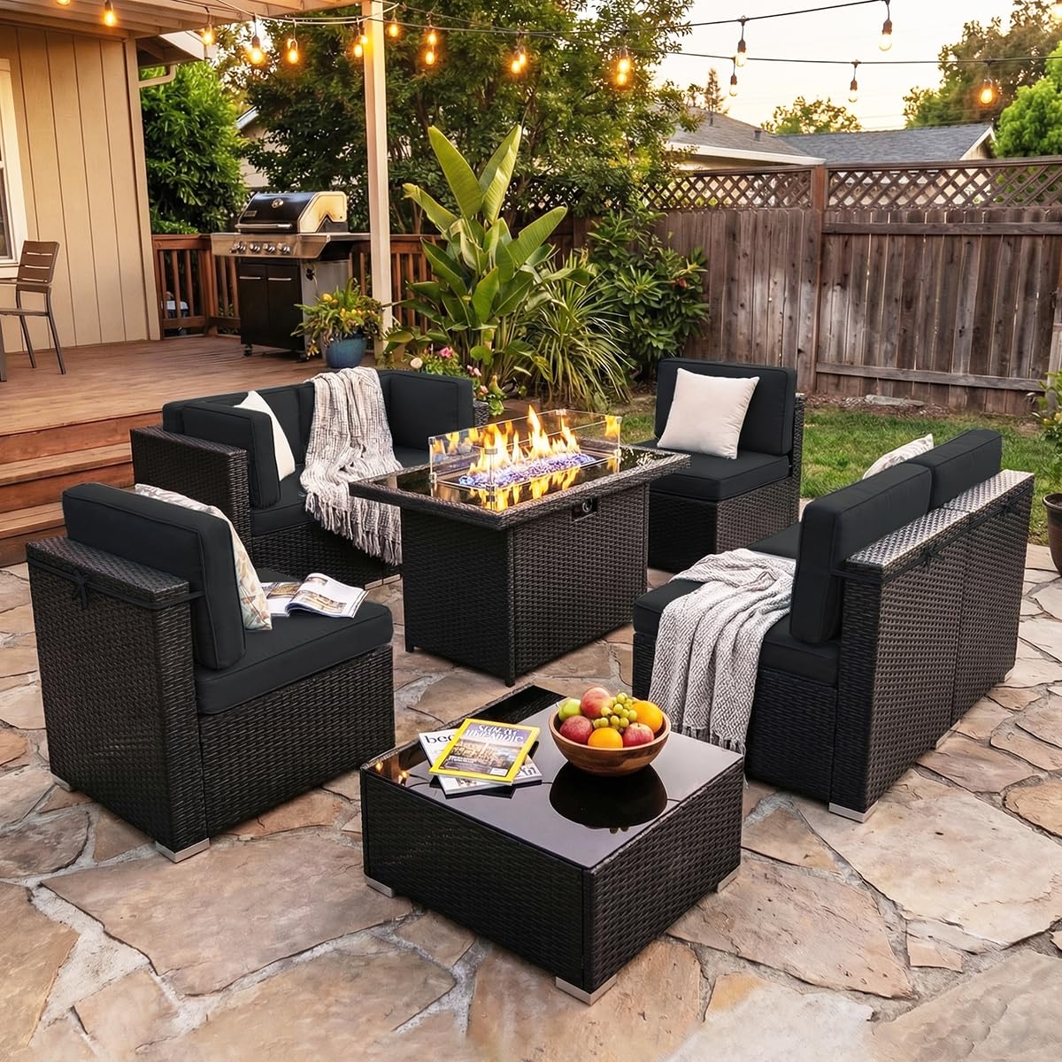 Outdoor Furniture Fire Pit Set - طقم أثاث فناء من 8 قطع