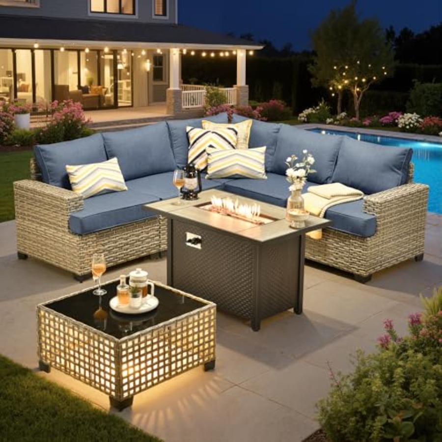 Outdoor Furniture Fire Pit Set - طقم أثاث خارجي مقطعي للشرفة مع