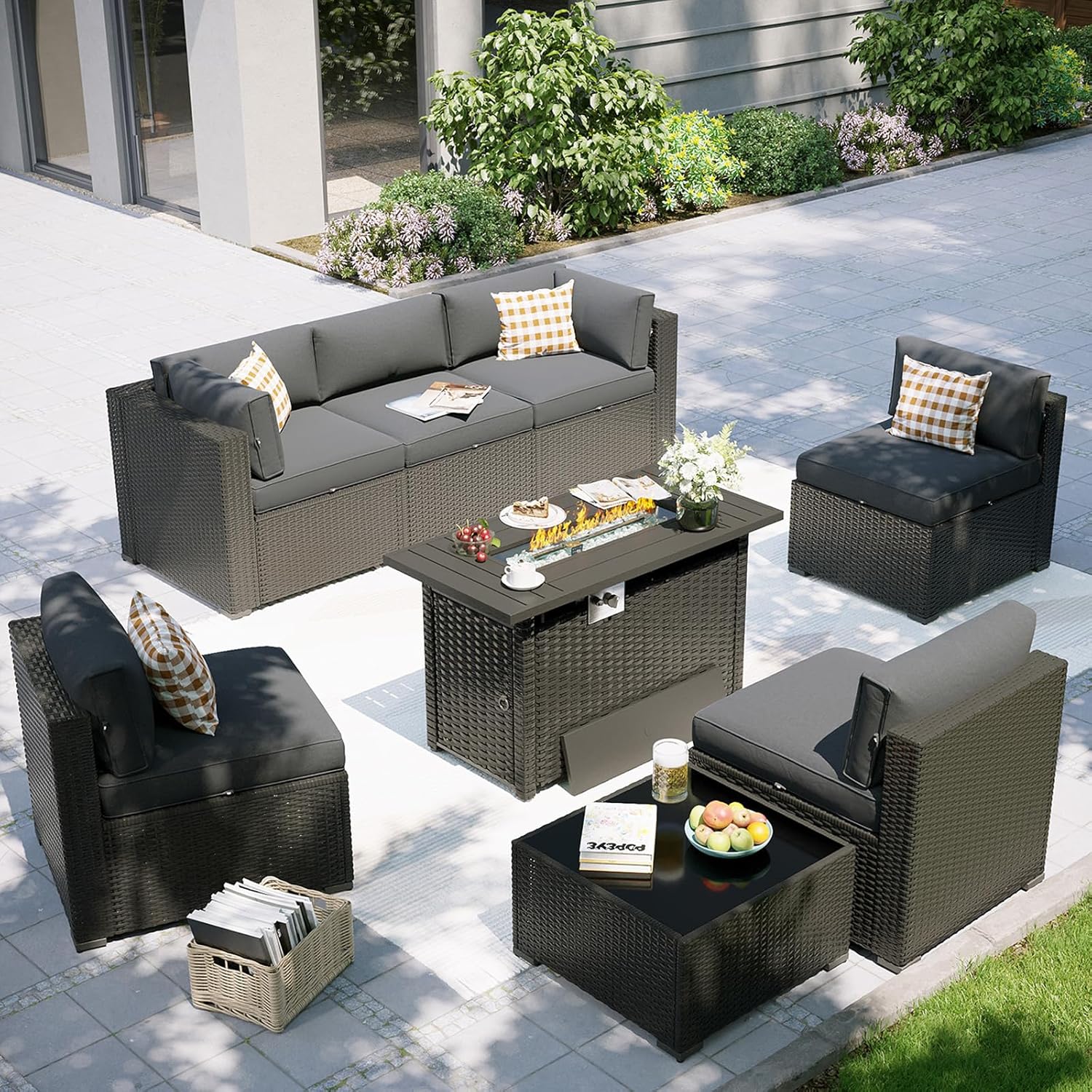 Outdoor Furniture Fire Pit Set - طقم أثاث للفناء مع طاولة موقد