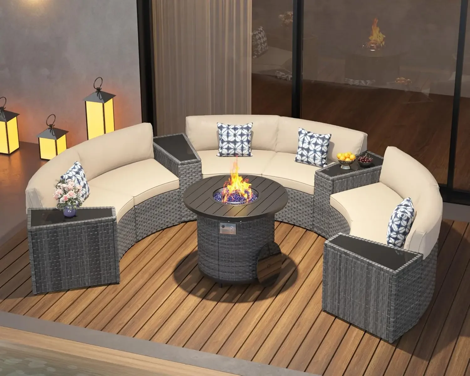 Outdoor Furniture Fire Pit Set - مجموعة أثاث الفناء مع طاولة حفرة