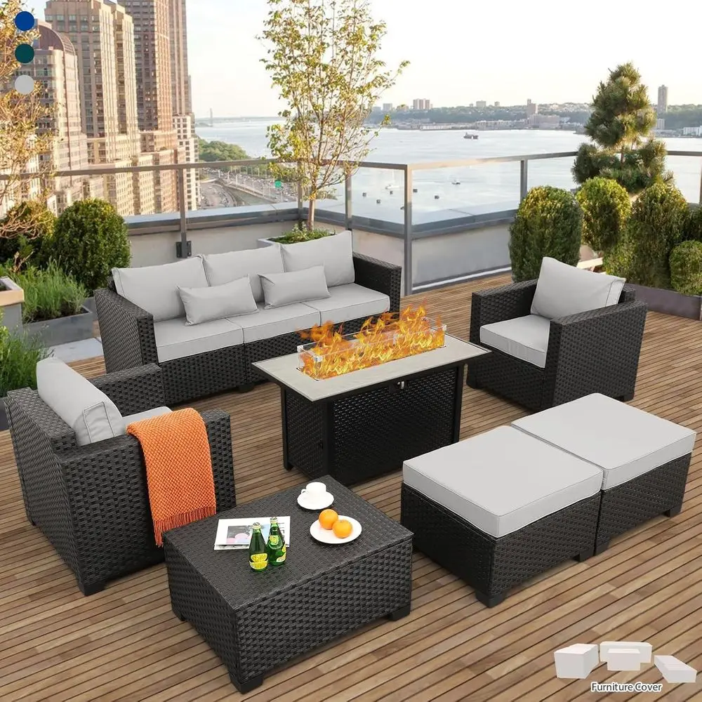 Outdoor Furniture Fire Pit Set - طقم أثاث خارجي مكون من 7