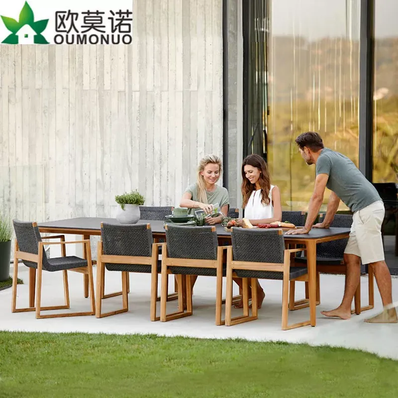 Outdoor Furniture Teak - طقم طعام خارجي من الروطان والخشب