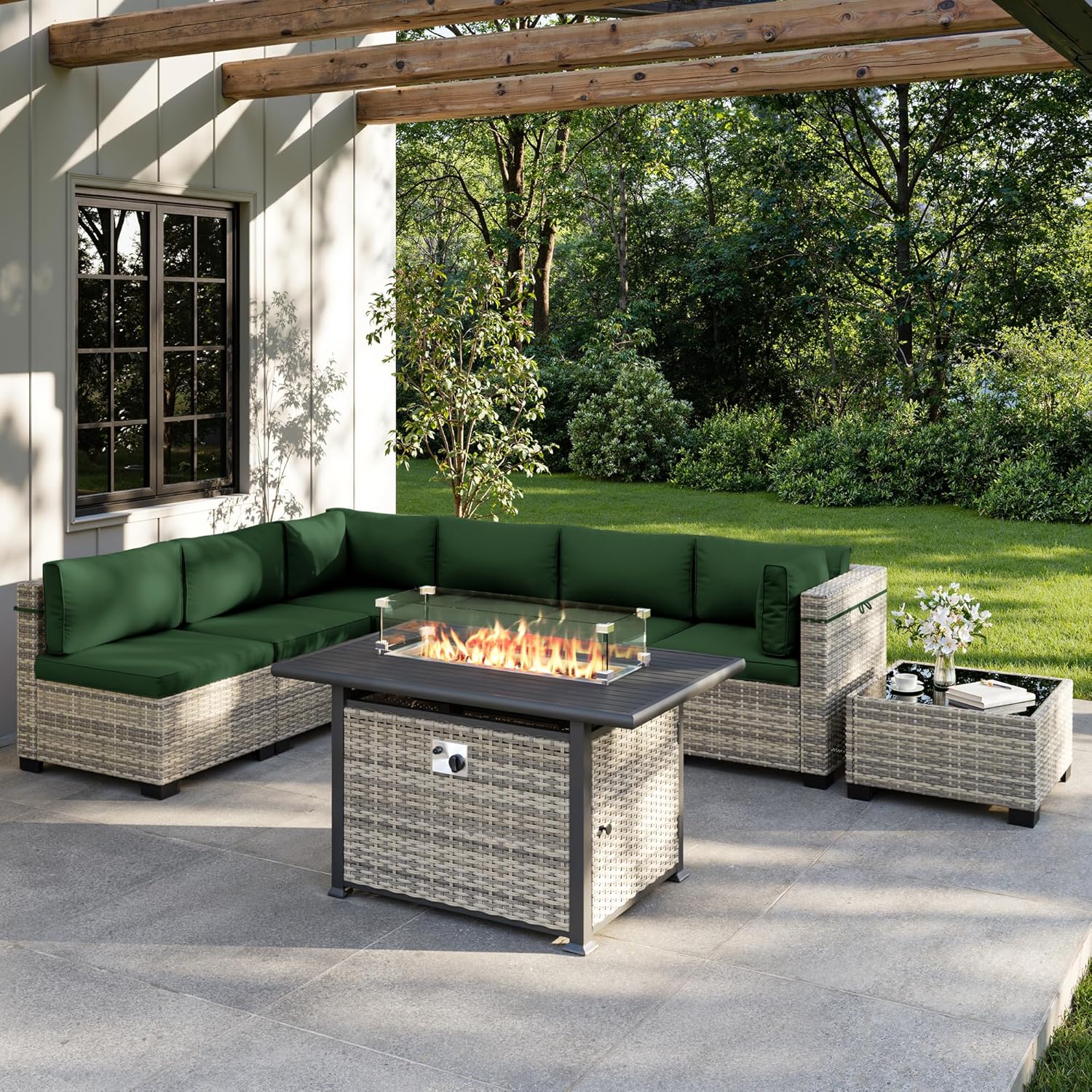 Outdoor Furniture Fire Pit Set - طقم أثاث خارجي مكون من 8