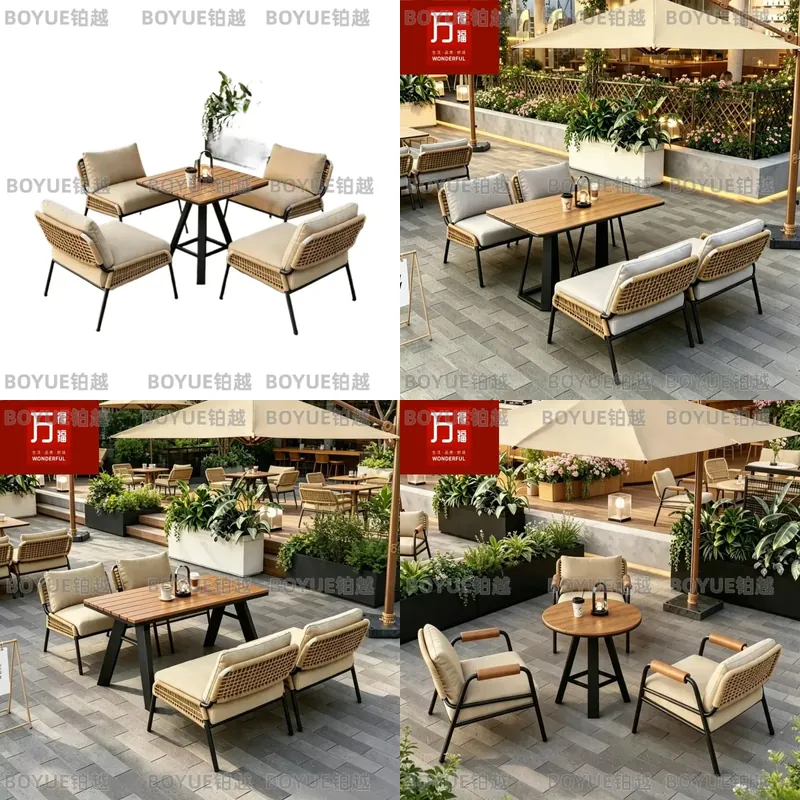 Outdoor Furniture For Cafe - طقم أثاث خارجي من الراتان يشمل