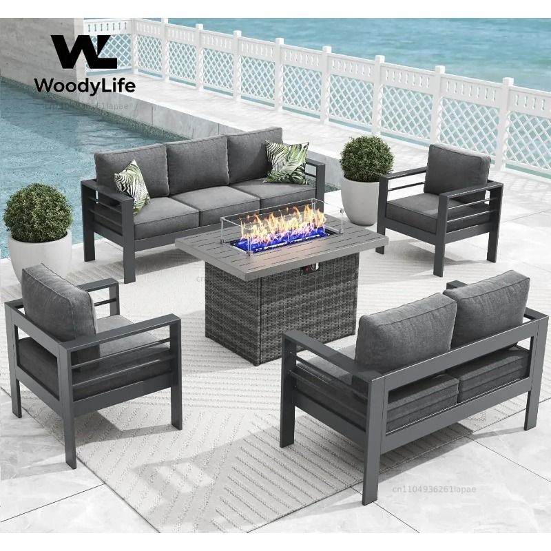 طقم أثاث حدائق حديث من الألومن - مراجعة Outdoor Furniture Fire Pit Set وسعره