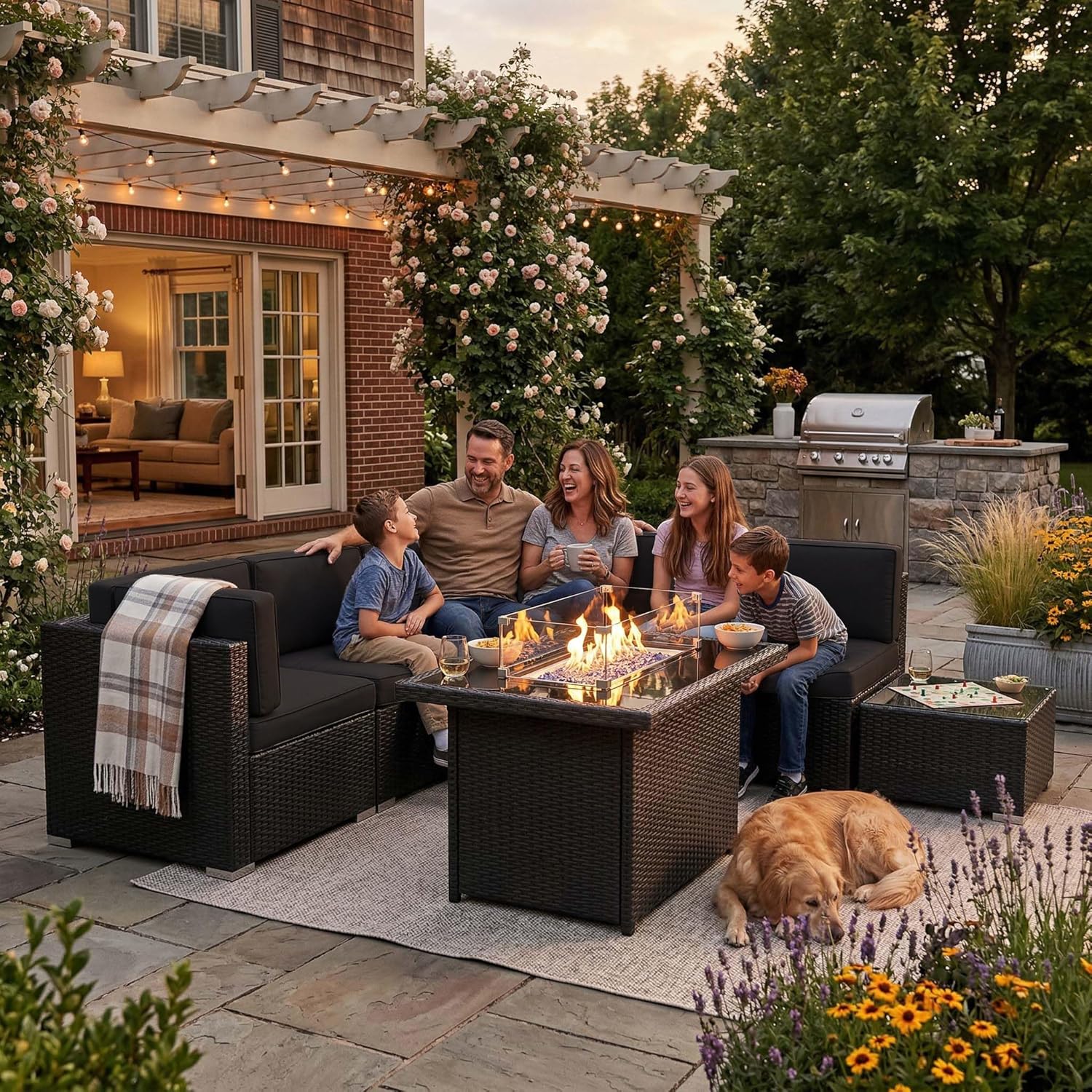 طقم أثاث فناء من 8 قطع مع طاول - مراجعة Outdoor Furniture Fire Pit Set وسعره