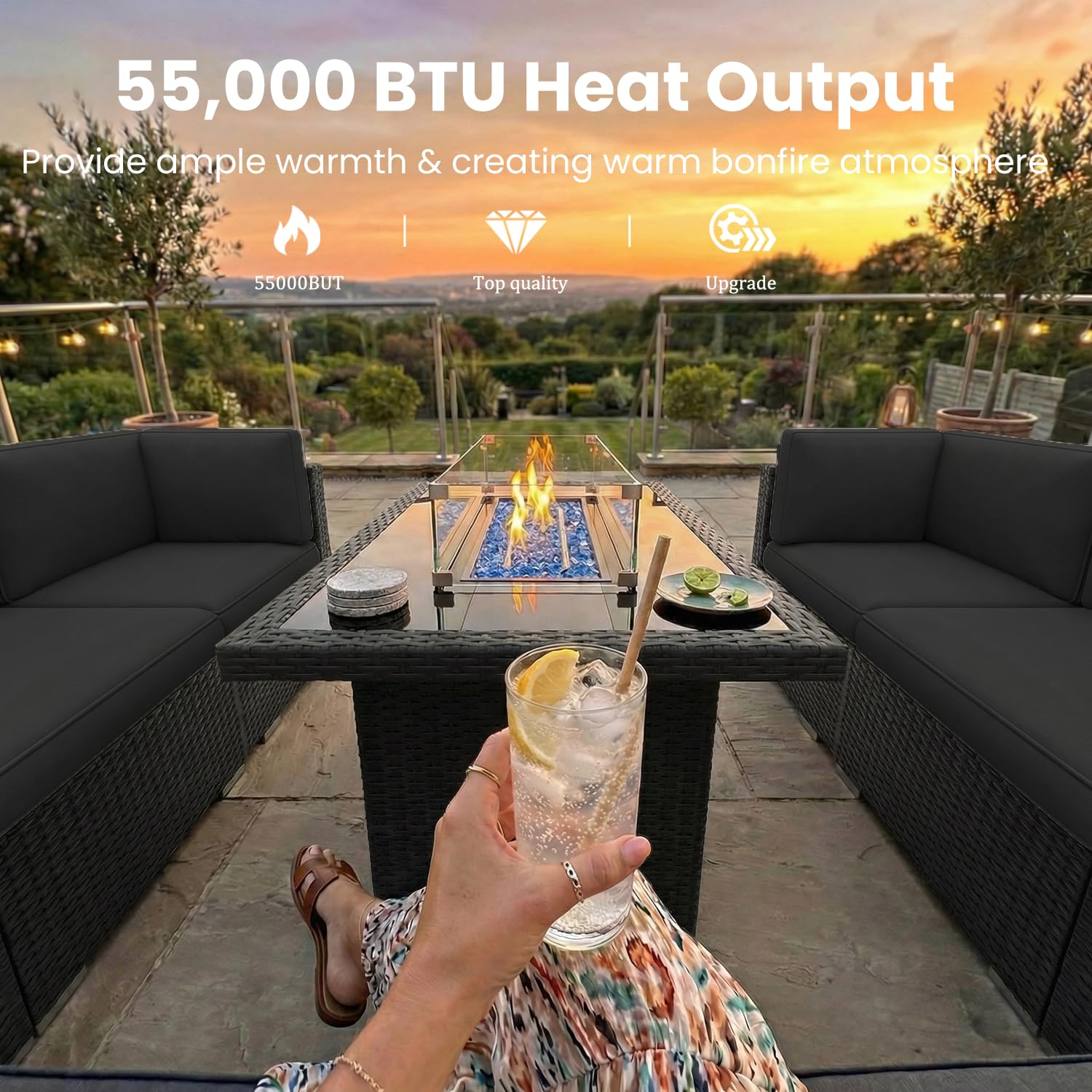 طقم أثاث فناء من 8 قطع مع طاول - مراجعة Outdoor Furniture Fire Pit Set وسعره
