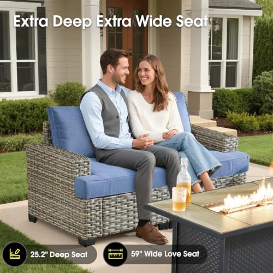 طقم أثاث خارجي مقطعي للشرفة مع - مراجعة Outdoor Furniture Fire Pit Set وسعره