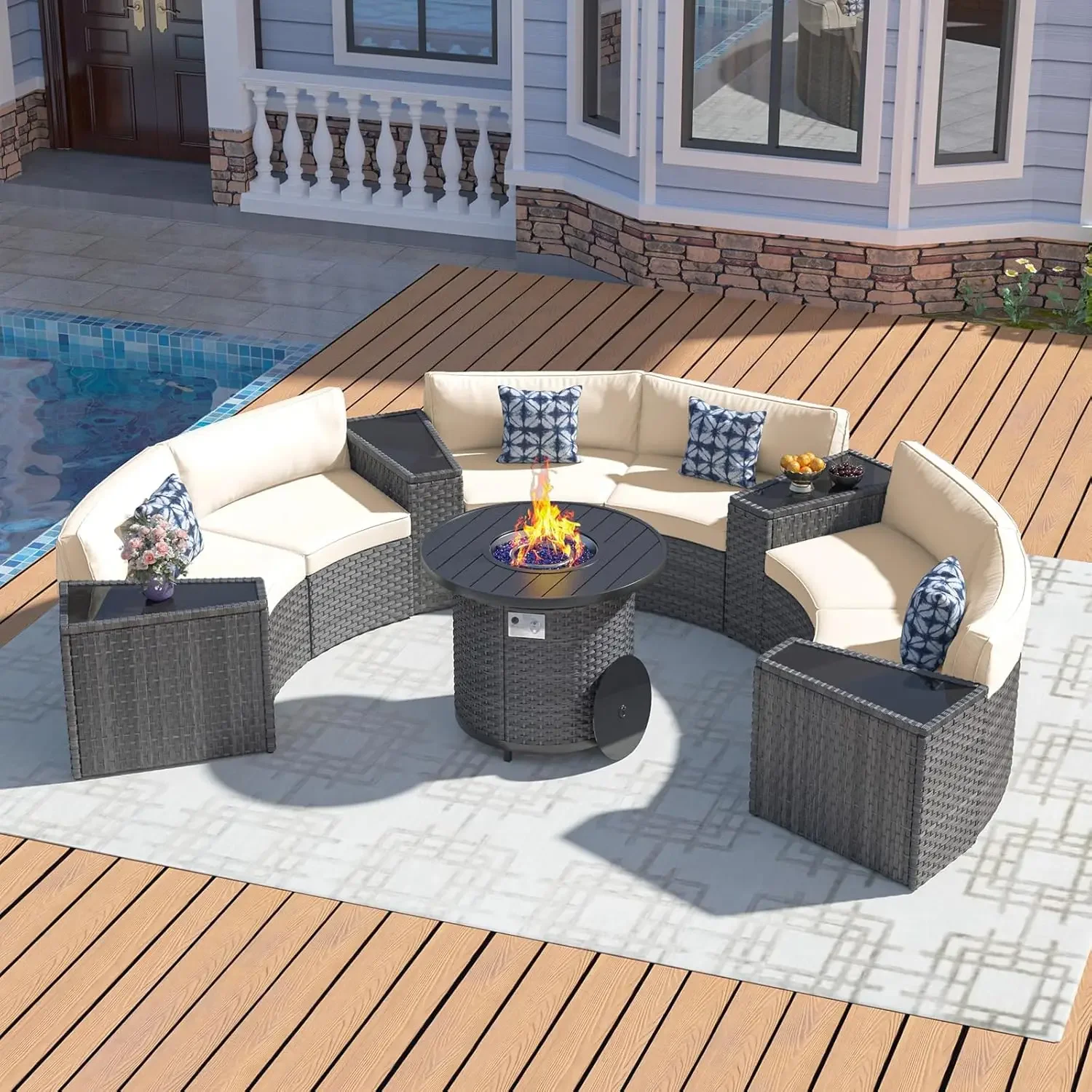 مجموعة أثاث الفناء مع طاولة حف - مراجعة Outdoor Furniture Fire Pit Set وسعره
