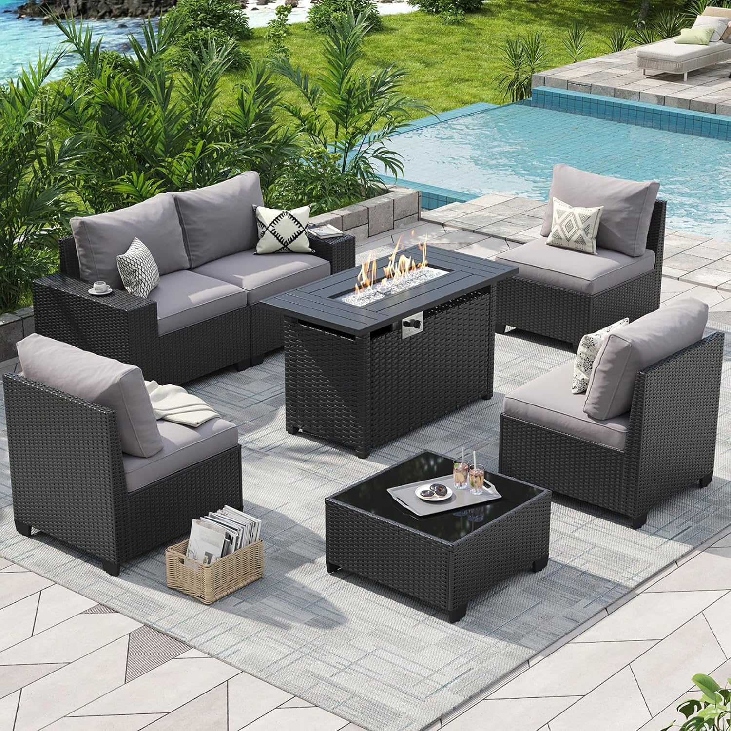 طقم أثاث خارجي للفناء مع طاولة - مراجعة Outdoor Furniture Fire Pit Set وسعره