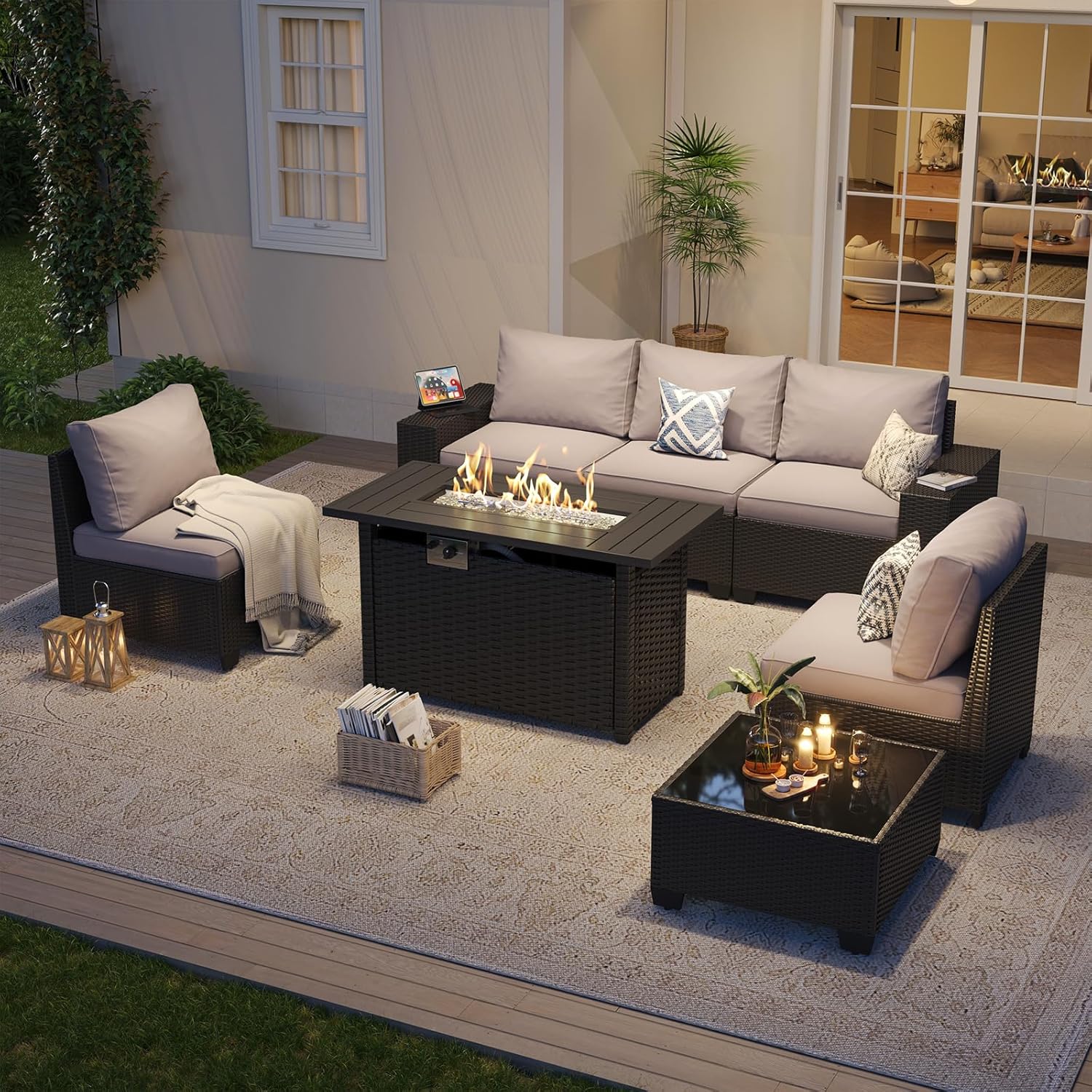 طقم أثاث خارجي للفناء مع طاولة - مراجعة Outdoor Furniture Fire Pit Set وسعره