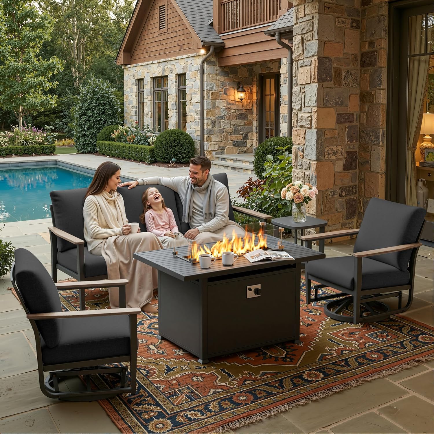 طقم أثاث فناء من الألومنيوم 5  - مراجعة Outdoor Furniture Fire Pit Set وسعره