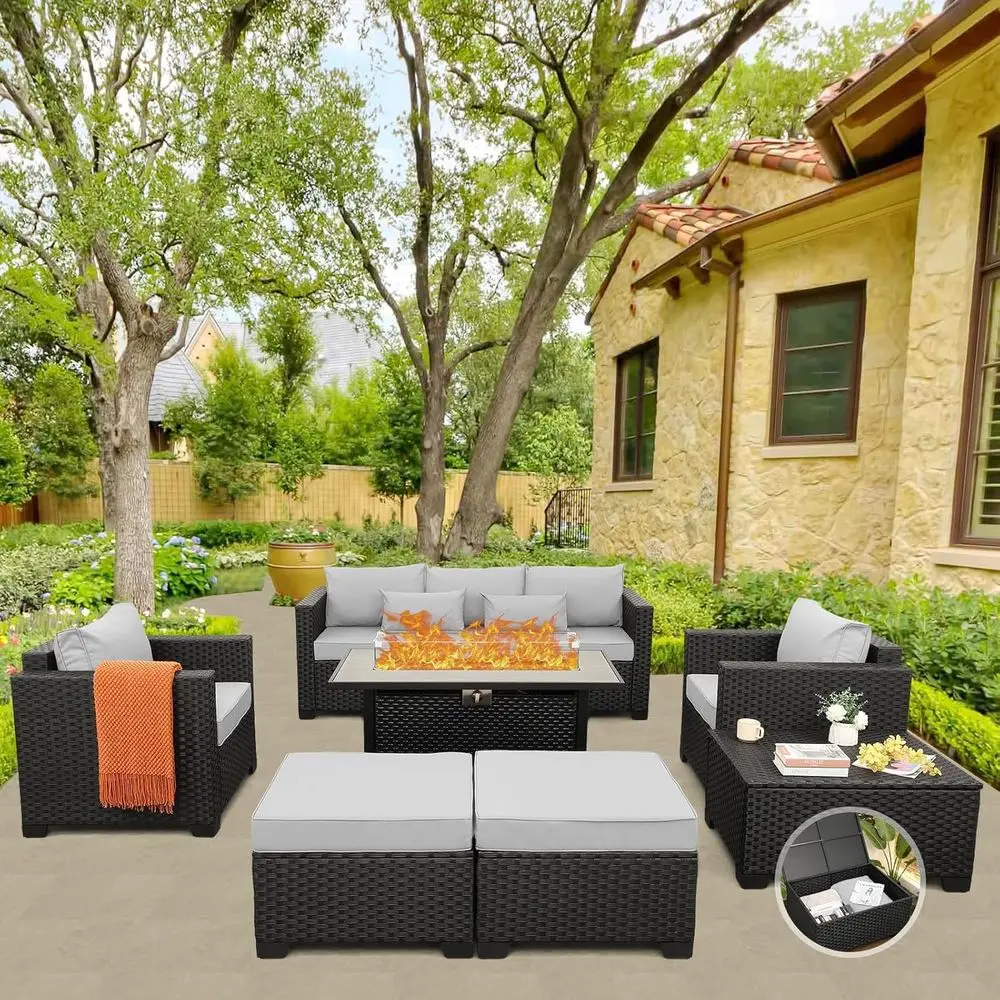 طقم أثاث خارجي مكون من 7 قطع،  - مراجعة Outdoor Furniture Fire Pit Set وسعره